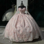 Light Pink Quinceanera Dress Off-Shoulder Lace Appliques Ball Gown