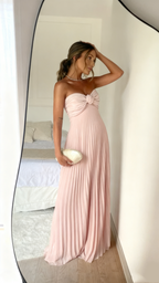 Light Pink Strapless Chiffon Long Prom Dress Evening Party Dress