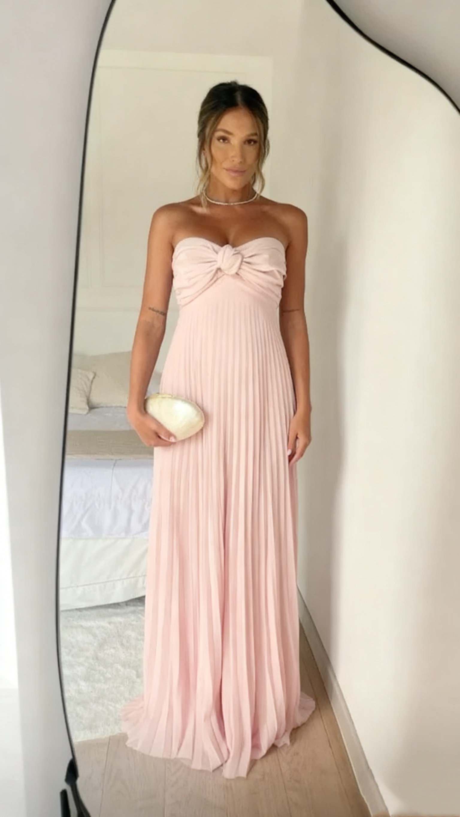 Light Pink Strapless Chiffon Long Prom Dress Evening Party Dress