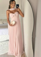Light Pink Strapless Chiffon Long Prom Dress Evening Party Dress