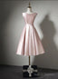 Light Pink Tea Length Satin Wedding Party Dress, Pink Evening Party Dress, Homecoming Dresses