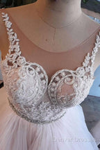 Light Pink Tulle Lace Long Prom Dress, Wedding Dress
