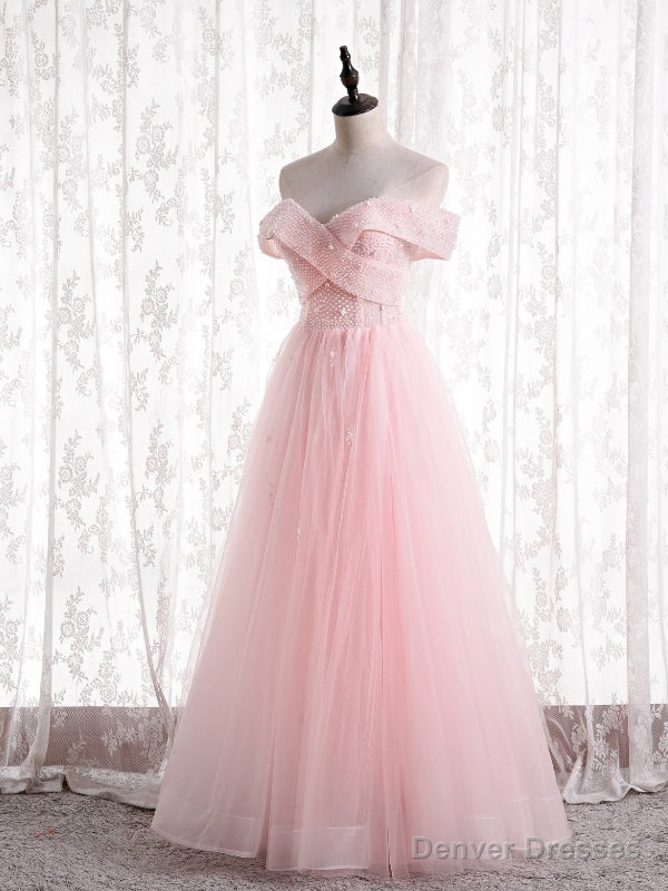 Light Pink Tulle Off the Shoulder Beading Prom Dress Main image