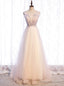 Light Pink Tulle Sequins V-neck Pleats Beading Prom Dress