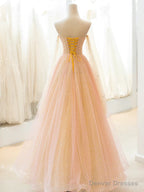 Light Pink Tulle Sweetheart Long Prom Dress, Pink Tulle Formal Dress