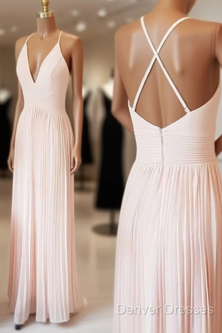 Light Pink V Neck Chiffon Long Prom Dress, Pink Evening Dress Main image