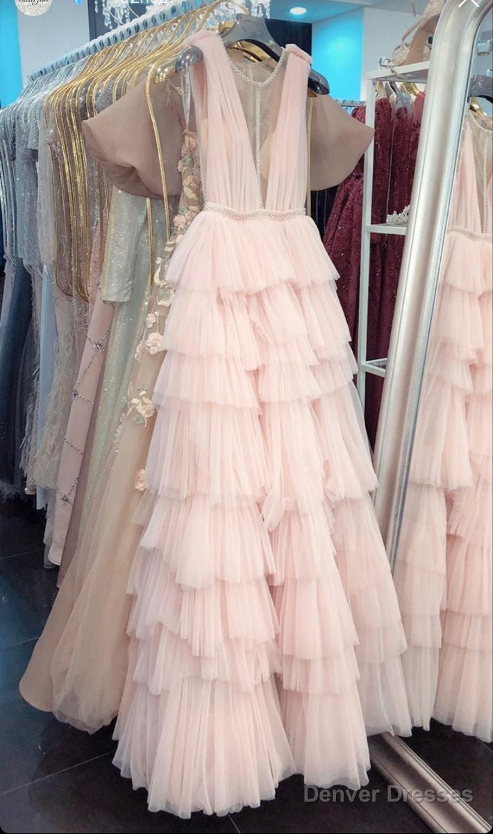 Light Pink V-Neck Ruffles Prom Dress Secondary image