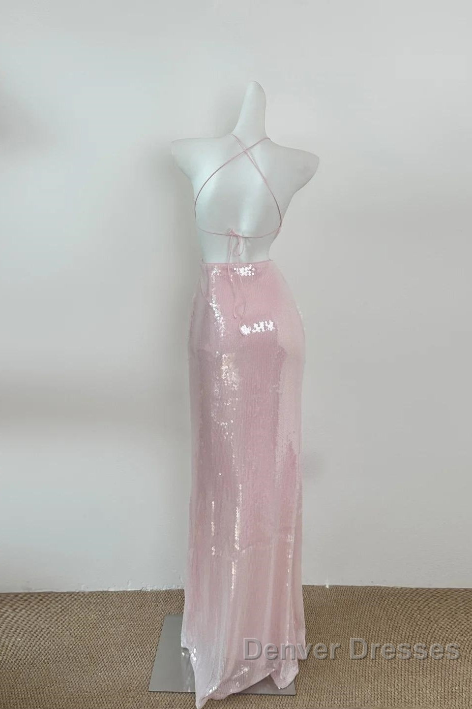Light Pink V Neck Sheath Sequined Prom Dress Birthday Dress