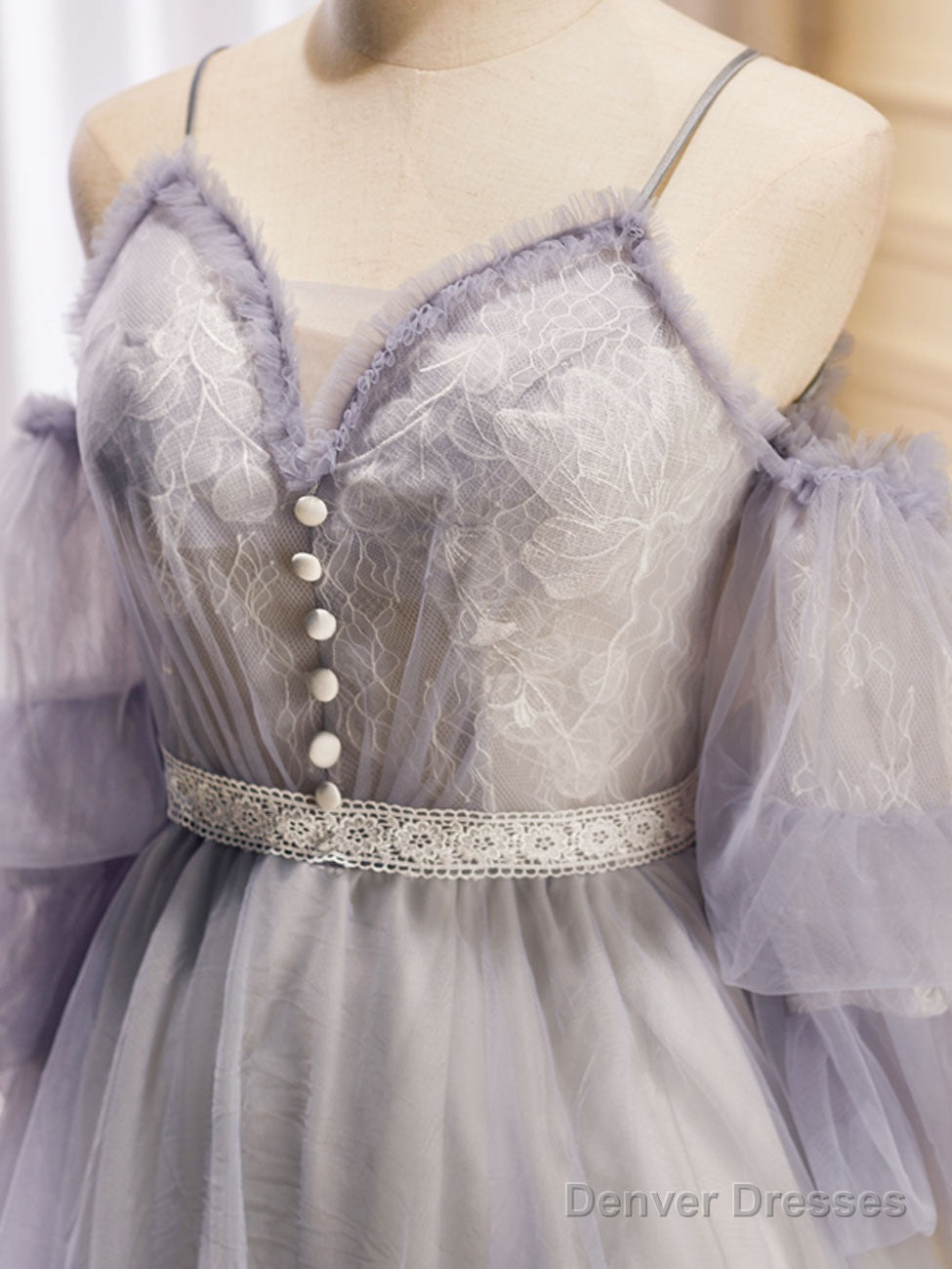 Light Purple A-Line Lace Tulle Short Prom Dress, Light Purple Homecoming Secondary image