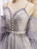 Light Purple A-Line Lace Tulle Short Prom Dress, Light Purple Homecoming