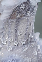 Light Purple A-Line Off-The-Shoulder Tulle Sequin Long Prom Dress, Sweet Appliqu Beaded Evening Dress