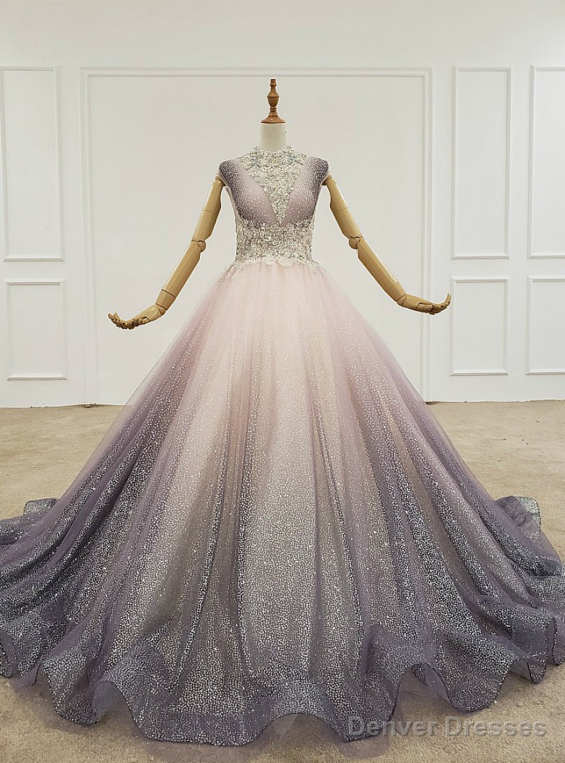 Light Purple Ball Gown Tulle Sequins Pleats Wedding Dress With Beading Crystal Main image