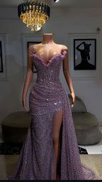 Light Purple High Split Evening Dress, Sweetheart Mermaid Prom Dress, Elegant Dress For Wedding
