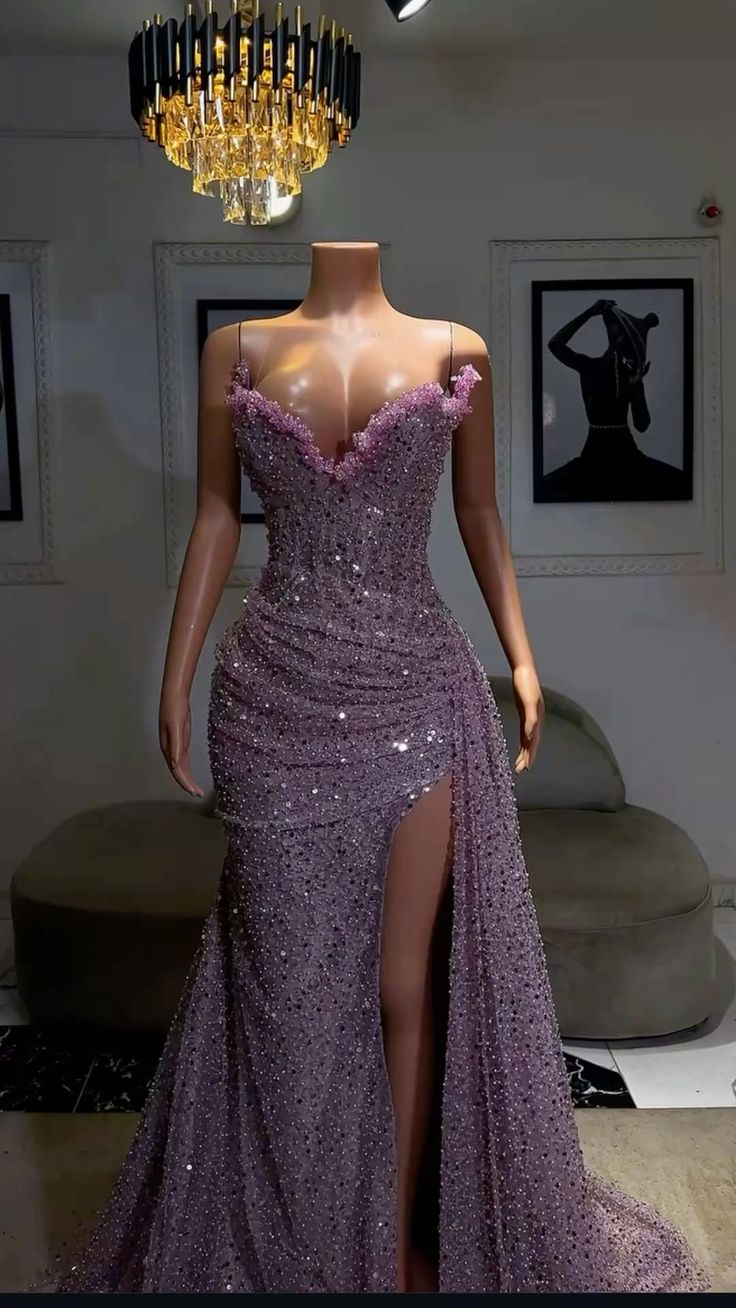 Light Purple High Split Evening Dress, Sweetheart Mermaid Prom Dress, Elegant Dress For Wedding