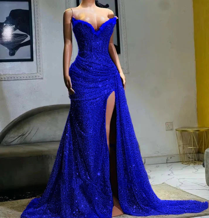 Light Purple High Split Evening Dress, Sweetheart Mermaid Prom Dress, Elegant Dress For Wedding