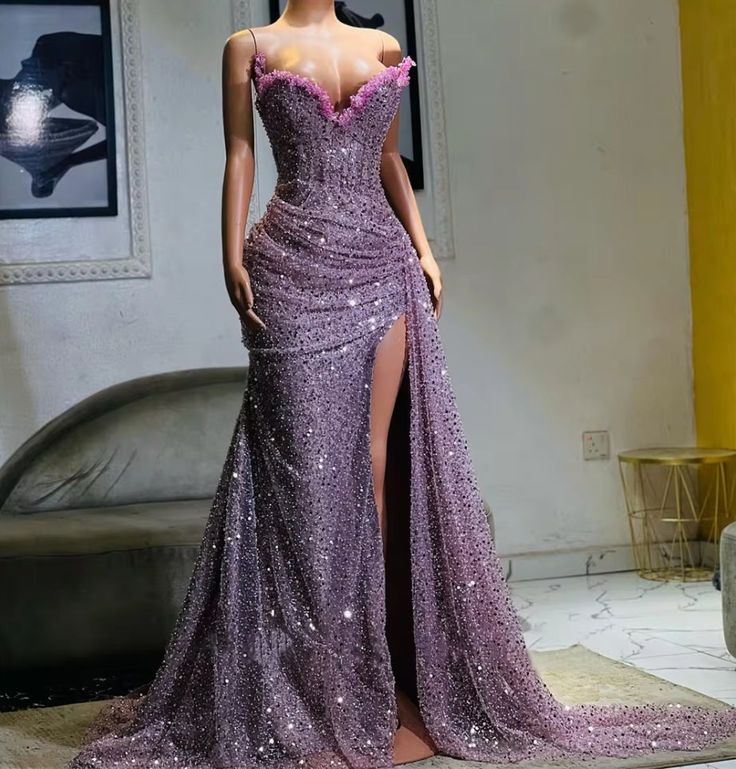 Light Purple High Split Evening Dress, Sweetheart Mermaid Prom Dress, Elegant Dress For Wedding Main image