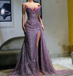 Light Purple High Split Evening Dress, Sweetheart Mermaid Prom Dress, Elegant Dress For Wedding