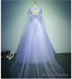 Light Purple Charming Tulle Sweet 16 Gown With Lace, Flowers Formal Dress