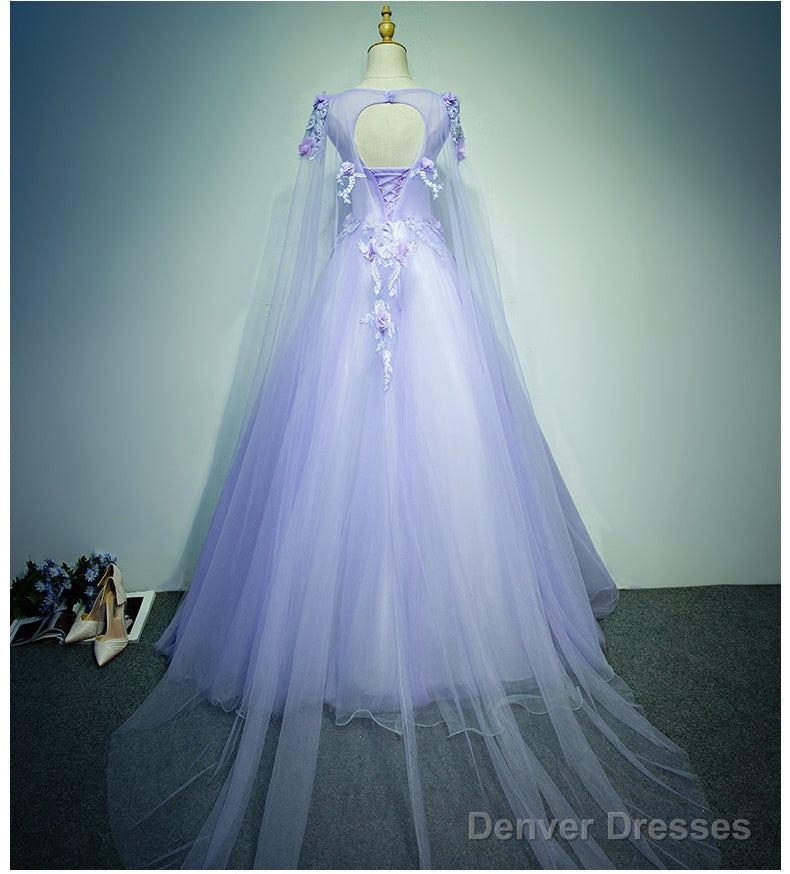 Light Purple Charming Tulle Sweet 16 Gown With Lace, Flowers Formal Dress