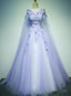 Light Purple Charming Tulle Sweet 16 Gown With Lace, Flowers Formal Dress