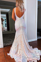 Light Purple Deep V Neck Sequin Mermaid Prom Dress