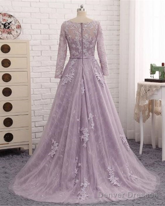 Light Purple Evening Dress Formal Party Gown,Round Collar Lace Prom Dress