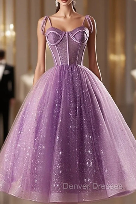 Light Purple Knee Length Straps Party Dress, Light Purple Homecoming Dress Main image