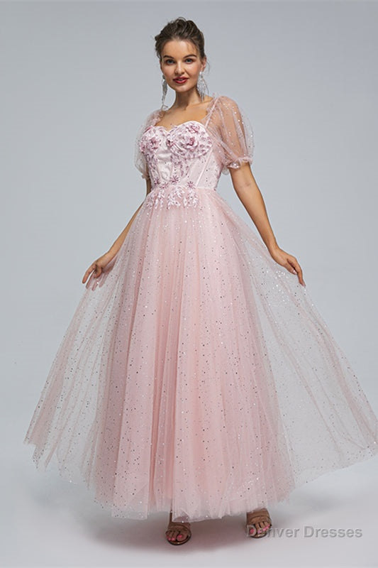 Light Purple Lace And Sequins Tulle Off The Shoulder Floor Length Dresses