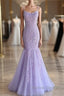 Light Purple Lace Mermaid Prom Dress, Purple Lace Mermaid Formal Evening Dress