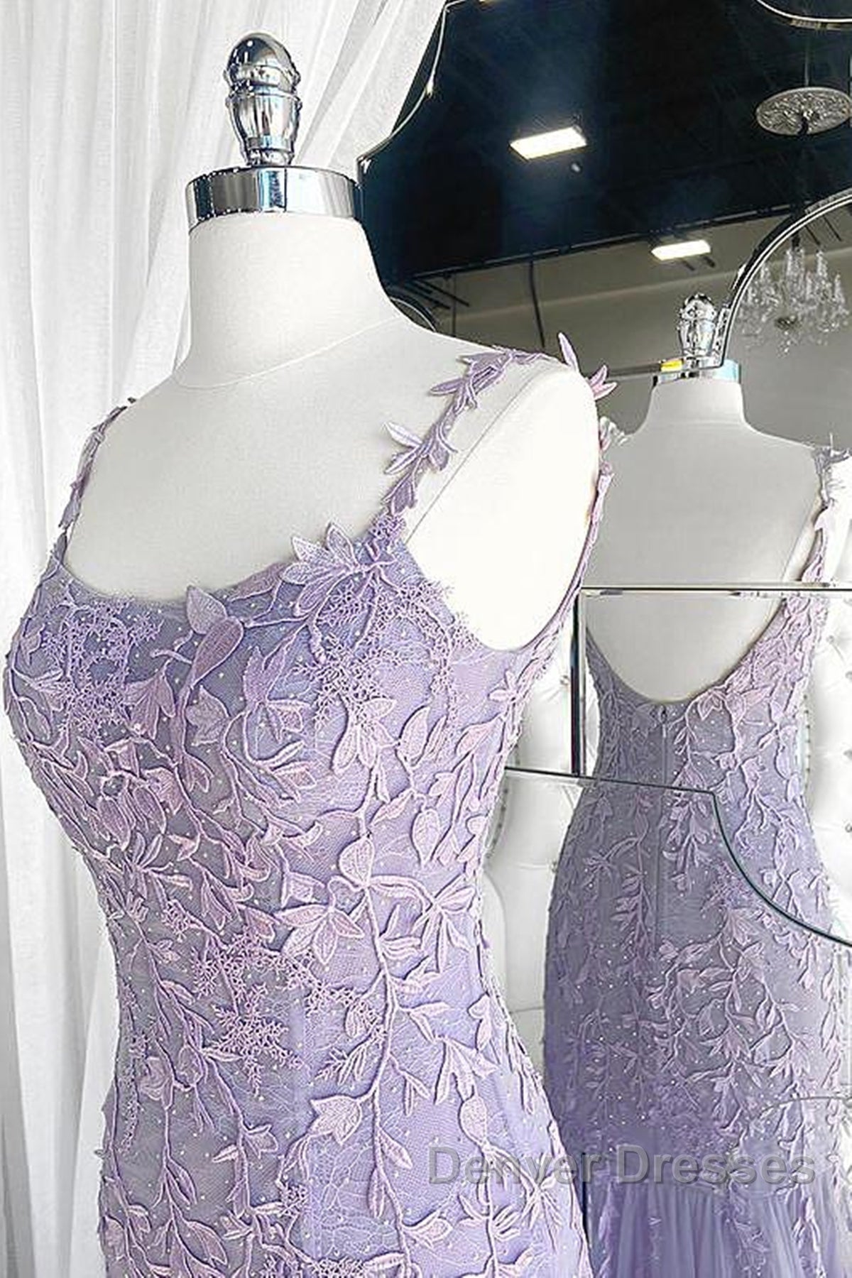 Light Purple Lace Mermaid Prom Dress, Purple Lace Mermaid Formal Evening Dress Secondary image
