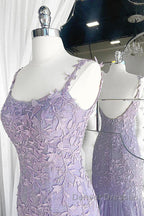 Light Purple Lace Mermaid Prom Dress, Purple Lace Mermaid Formal Evening Dress