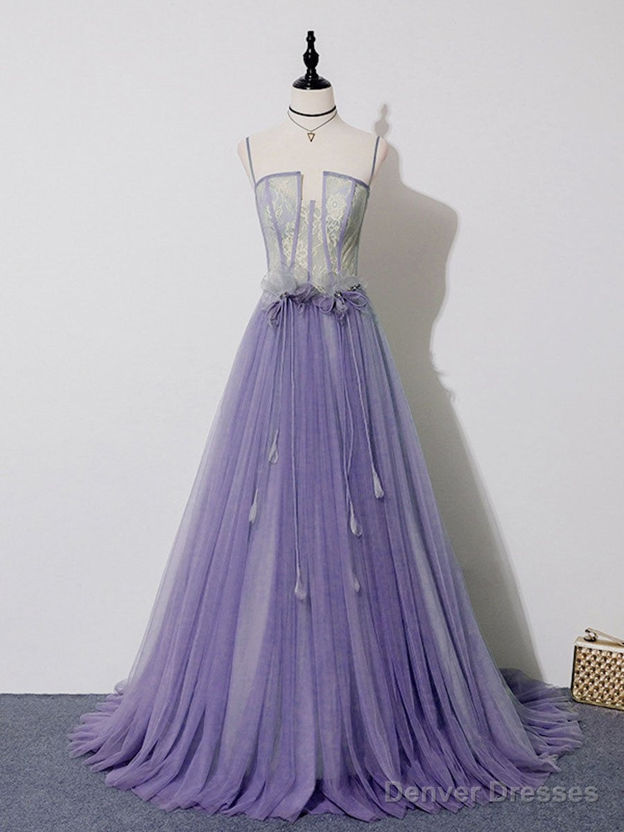 Light Purple Lace Top and Tulle A-line Straps Evening Dress Formal Dress, Purple Prom Dress Secondary image