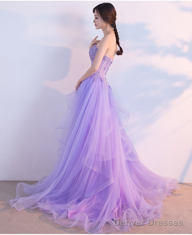 Light Purple Layers Tulle Lace Applique Long Formal Dress, Purple Evening Dress Prom Dress Secondary image