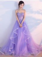Light Purple Layers Tulle Lace Applique Long Formal Dress, Purple Evening Dress Prom Dress