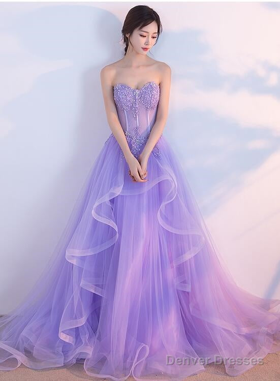 Light Purple Layers Tulle Lace Applique Long Formal Dress, Purple Evening Dress Prom Dress Main image