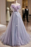 Light Purple Off Shoulder Sweetheart Long Formal Dress, Light Purple Tulle Prom Dress