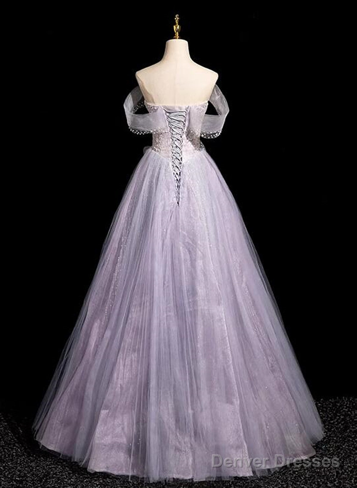 Light Purple Off Shoulder Tulle Long Party Dress, A-Line Light Purple Prom Dress
