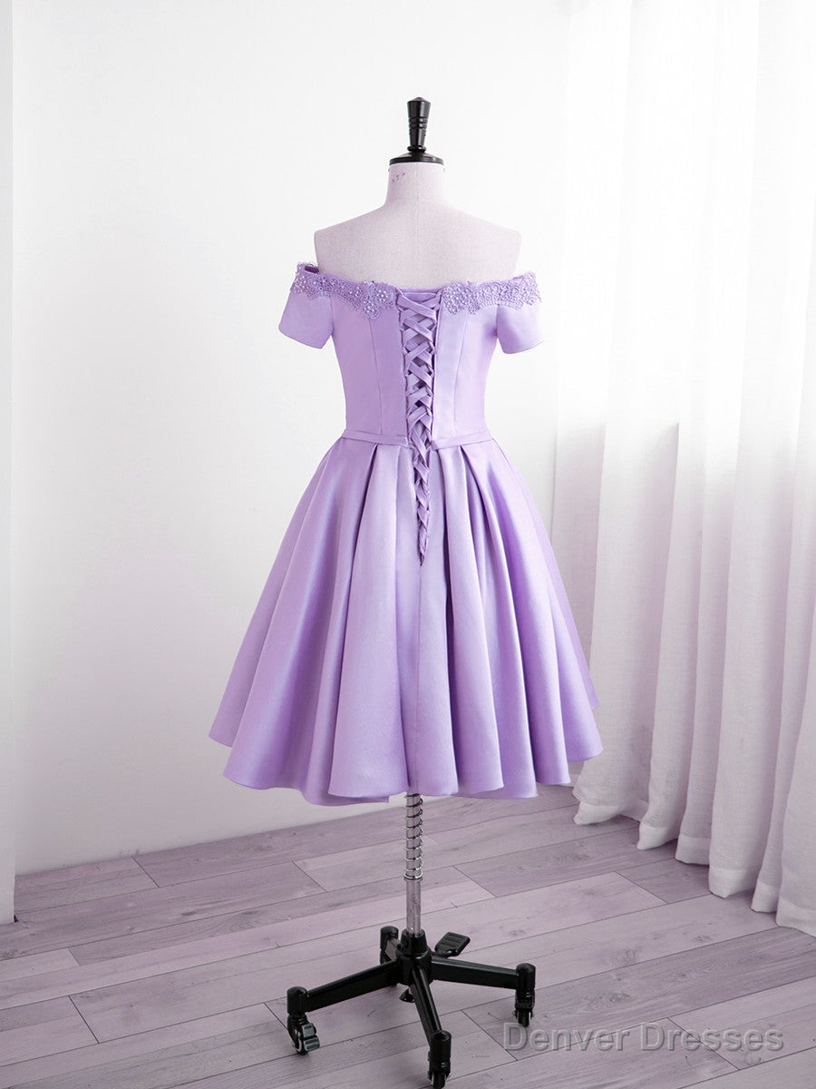 Light Purple Satin Short Party Dress with Lace, Cute Short Homecoming Dress Secondary image