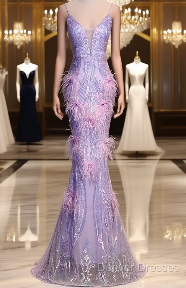 Light Purple Sequins Mermaid Long Party Dress, Light Purple Evening Dress Prom Dress Main image