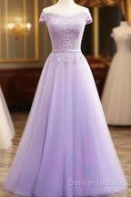 Light Purple Sweetheart Lace Applique Off Shoulder Prom Dress
