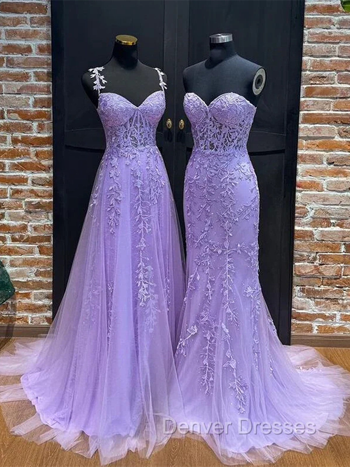 Light Purple Sweetheart Lace Long Formal Gown, Purple Lace Prom Dress Secondary image