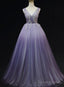 Light Purple Tulle Gradient Lace Applique Formal Dress, Beautiful Long Prom Dress