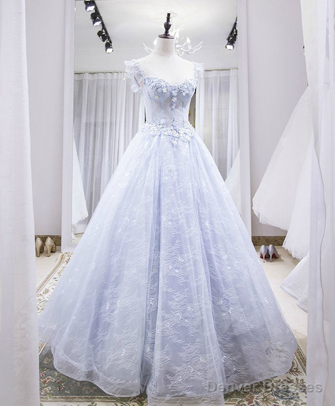 Light Purple Tulle Lace Long Prom Dress, Light Purple Evening Dress Main image