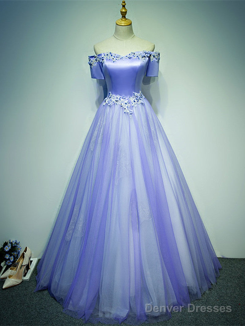 Light Purple Tulle Long Off Shoulder Long Party Dress, Lavender Prom Dress Main image