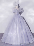 Light Purple Tulle Long Prom Dresses, Purple Tulle Formal Dresses