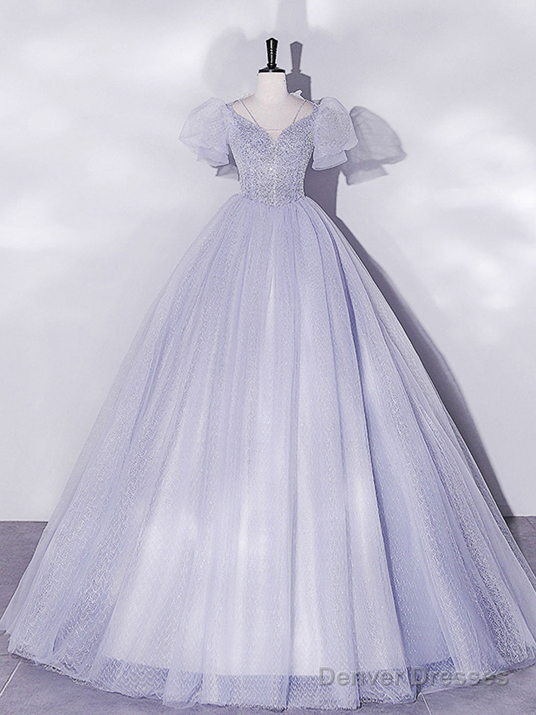 Light Purple Tulle Long Prom Dresses, Purple Tulle Formal Dresses Main image