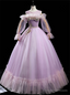 Light Purple Tulle Long Sleeve Appliques Pleats Feather Quinceanera Dress