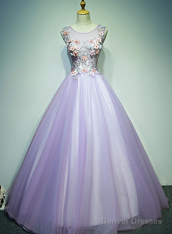 Light Purple Tulle Long Sweet 16 Formal Dress With Lace, Purple Prom Dress Main image