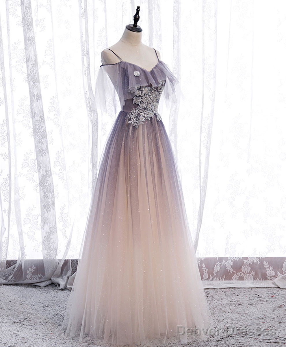 Light Purple Tulle Sequin Long Prom Dress, Purple Formal Party Dress Main image