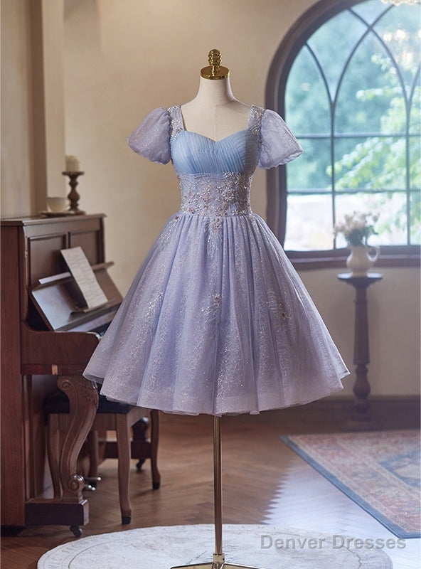 Light Purple Tulle Sequins Short Sleeve Homecoming Dress Main image